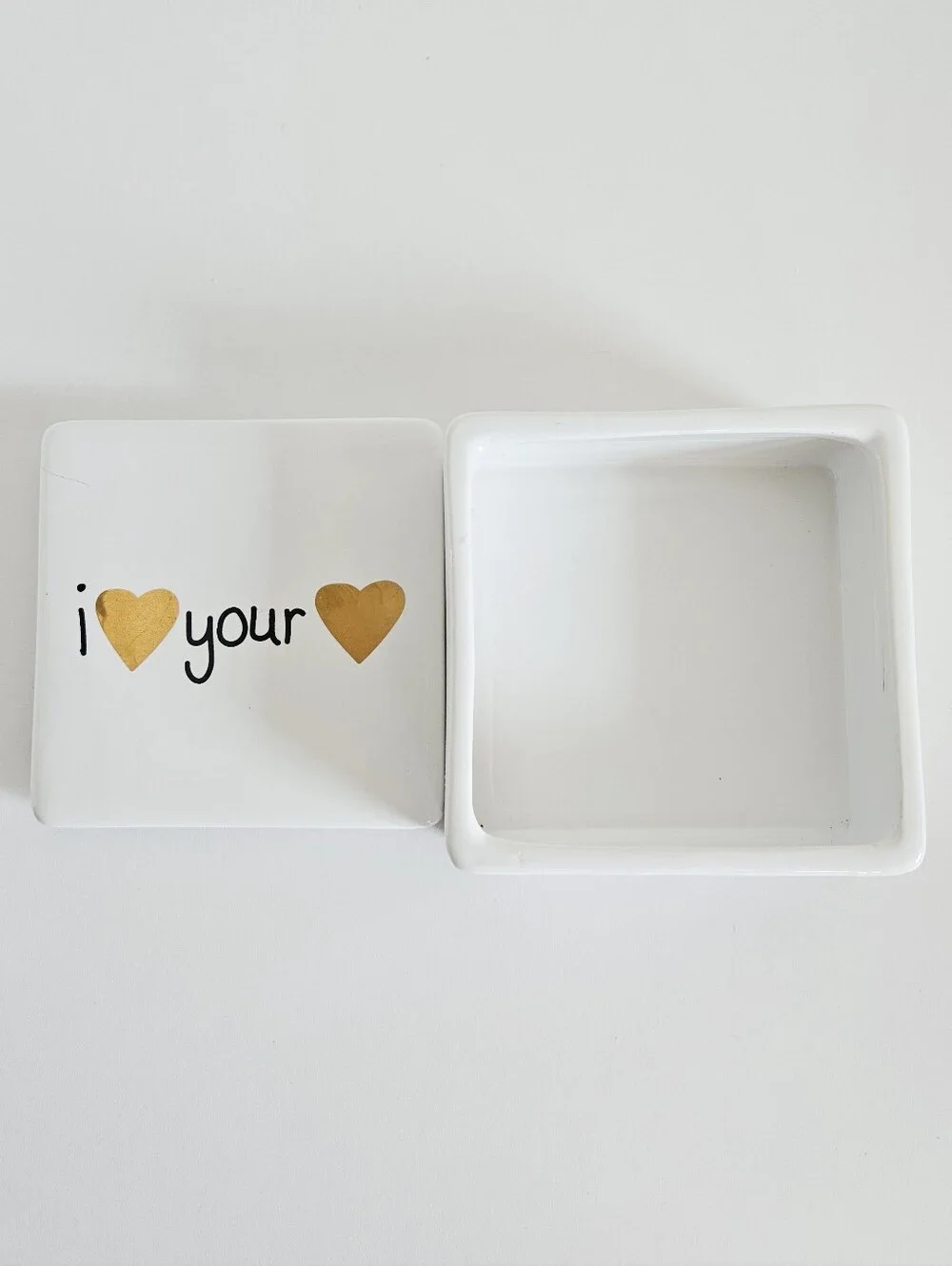 White Ceramic Trinket Dish with Gold Heart Accents